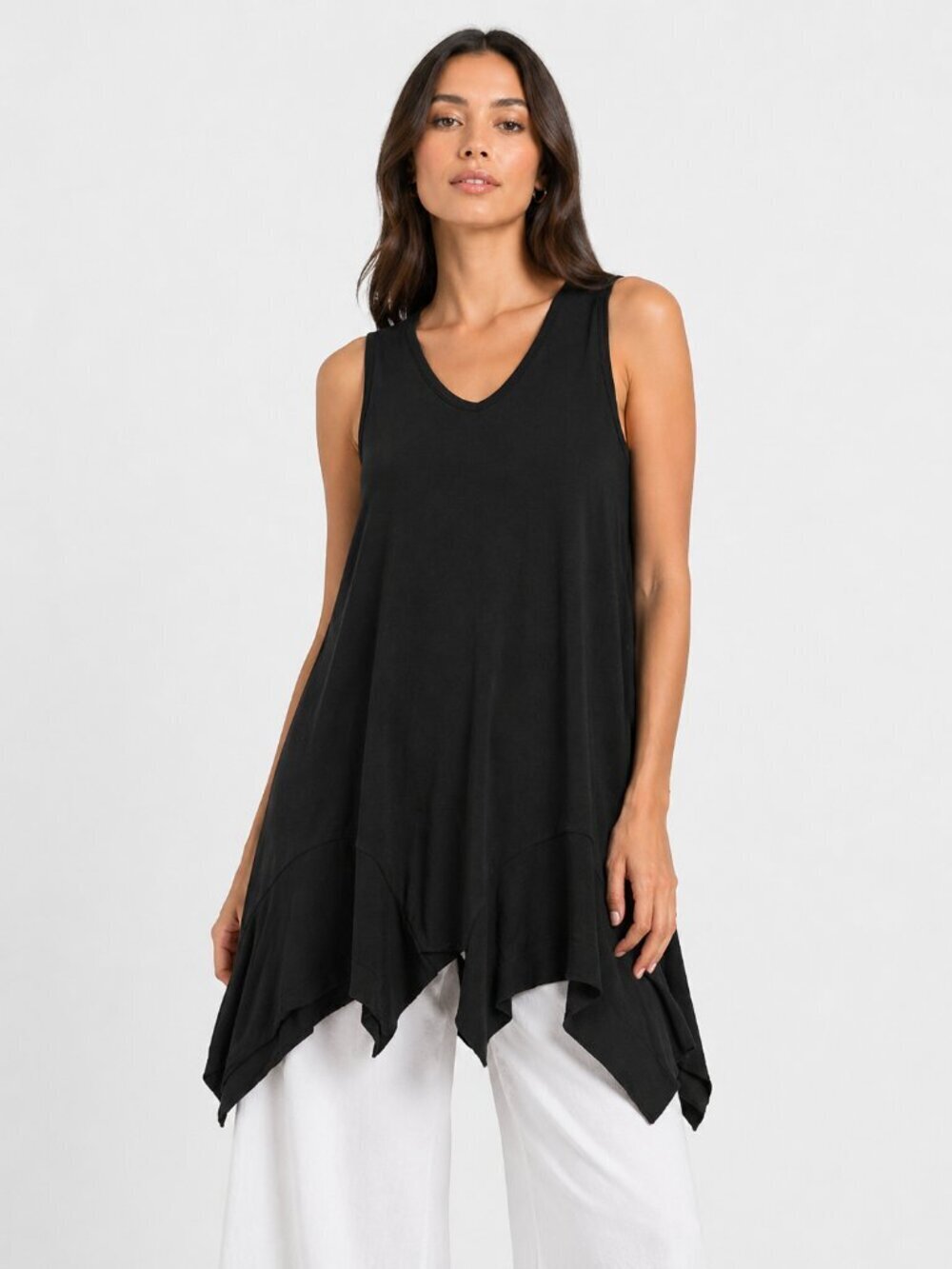 PLUSLAVIE [PLÜ] Black Sleeveless Handkerchief Hem Tunic Lagenlook Women’s Small